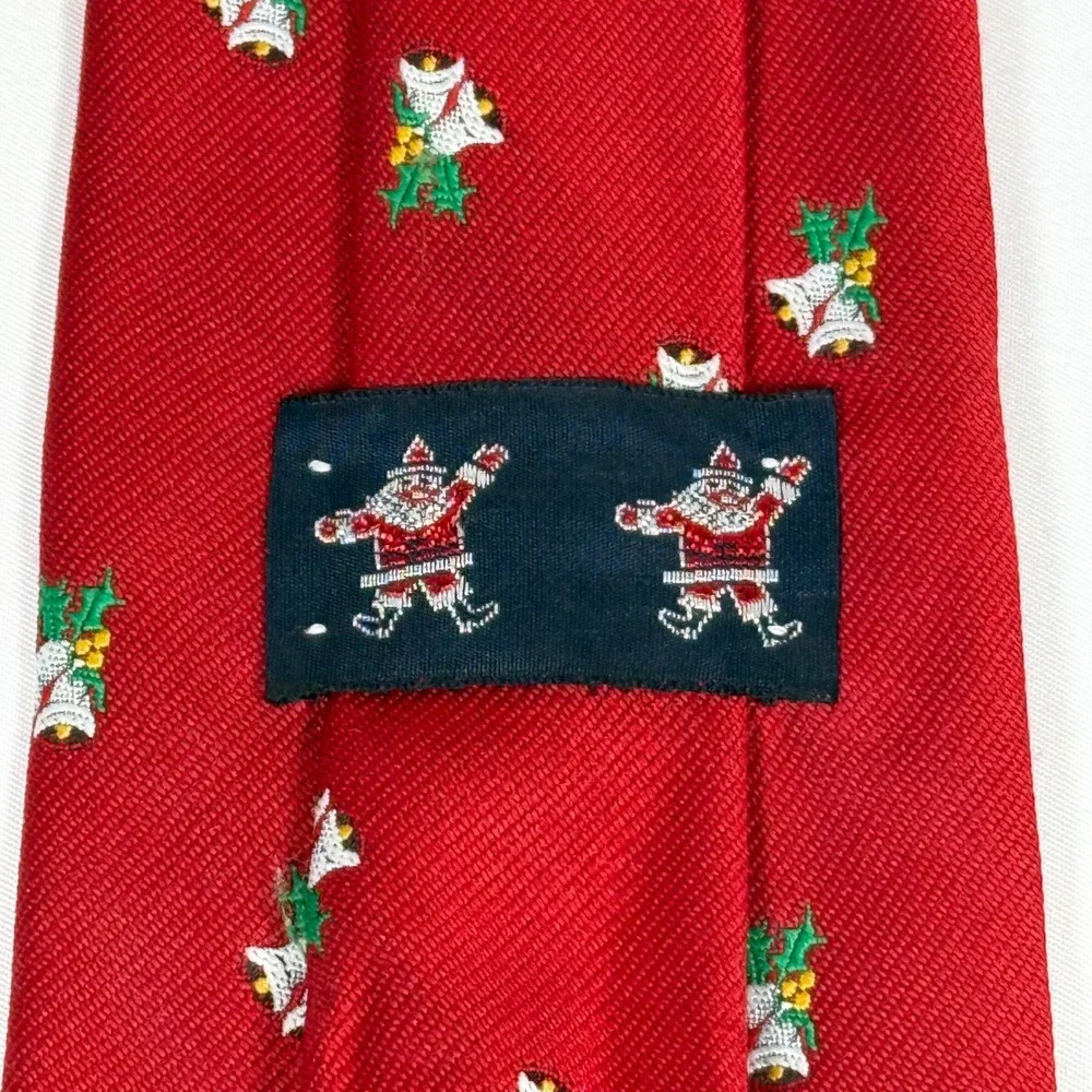 Christmas Necktie Mens Red Bells Holly Holiday Festive Silk-Look